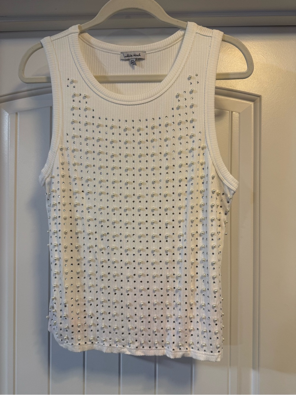 white birch White Ribbed Tank with Silver Studs